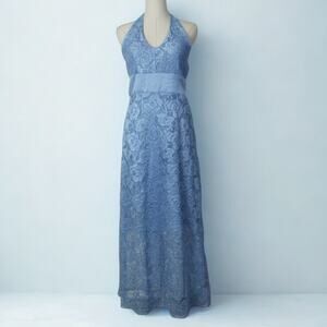 Manhattan Blues Blue Lace Halter Maxi Dress Medium Y2K Formal Prom Vintage